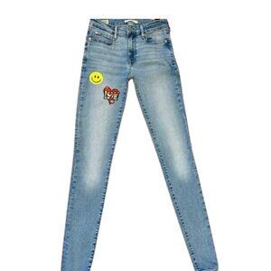 Levis 711 Skinny Jeans - Custom Smiley Love Patches - Size 26
